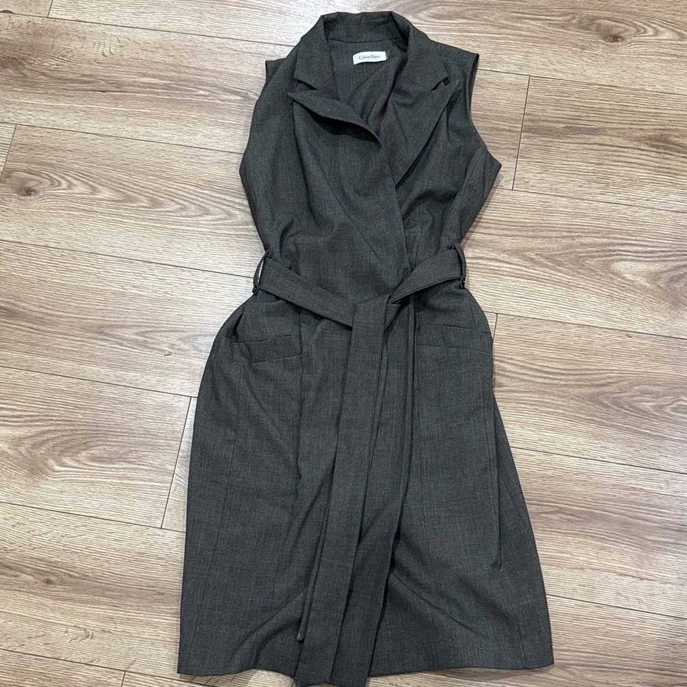 Calvin Klein Charcoal Belted Midi Dress
